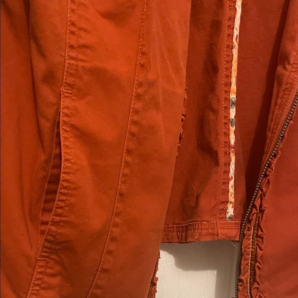 Chico's Rust Ruffle-Trim Zip Jacket - Picture 3 of 5